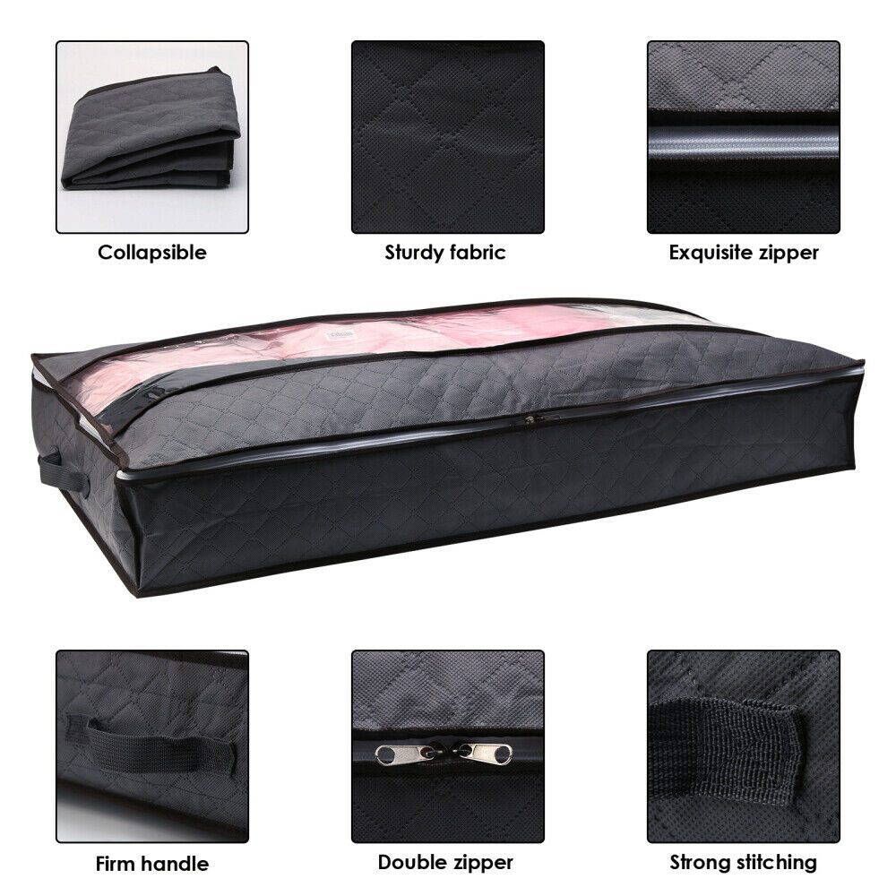 Flexible Zippered Underbed Storage Bag for Comforter Blanket Packing Storage