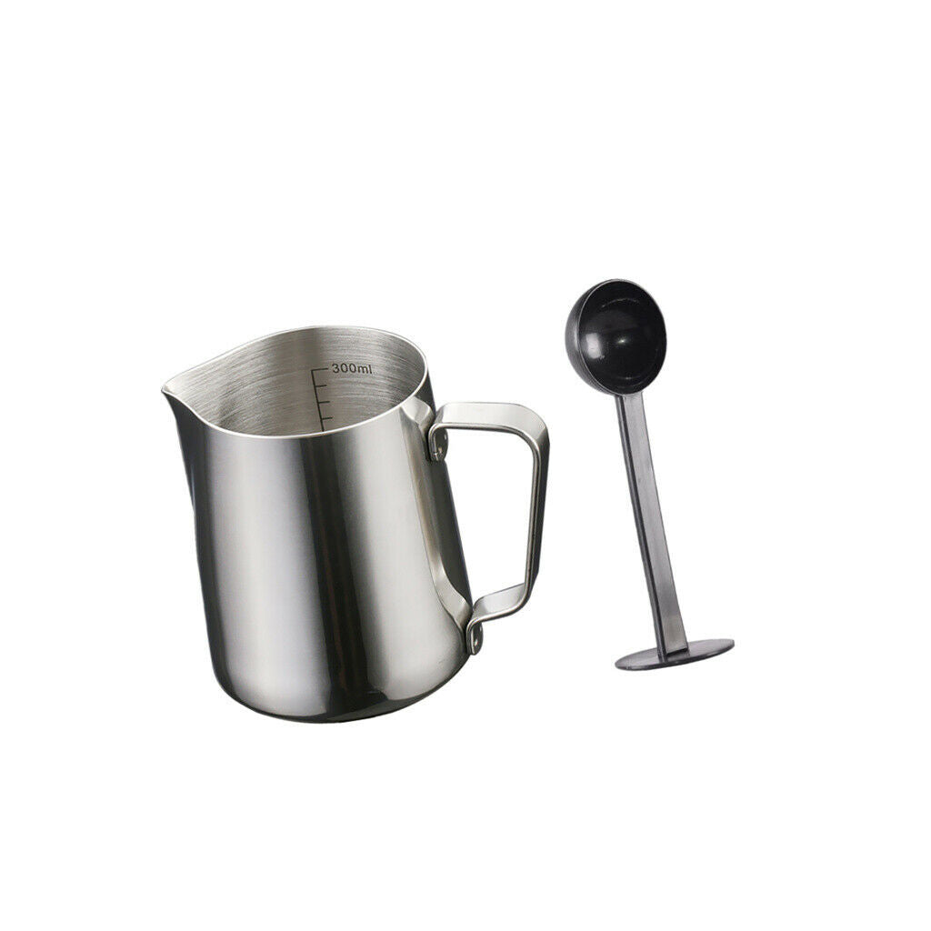 350ml Stainless Steel Coffee Frothing Milk Tea Latte Scale Jug with Scoop
