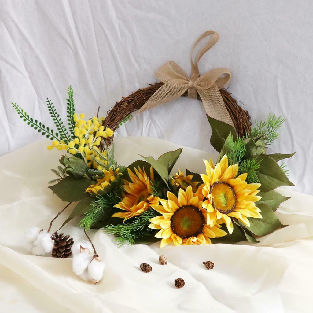 Front Door Wreath Garland Artificial Flowers for Home Decor Sunflower+Acacia