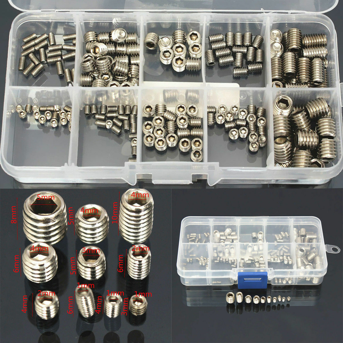 Stainless Steel Flat Point Set Screw Assortment Kit 100 pcs M3 M4 M5 M6 M8