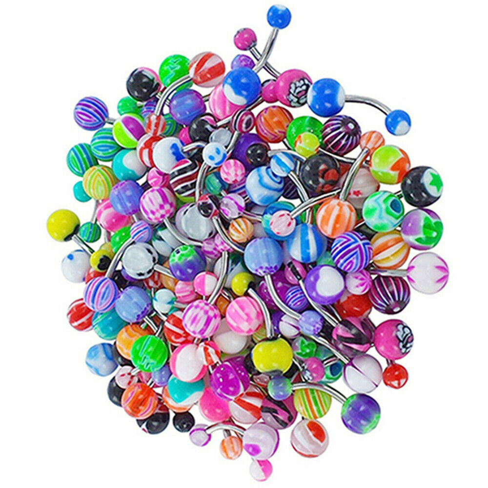 30pcs Belly Bars Stainless Steel Acrylic Glow in the Dark Navel Body Piercing