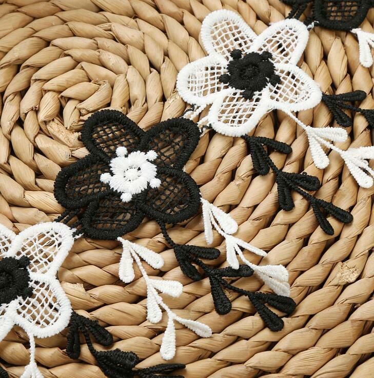 2Yard Milk silk Black and white flower tassel Lace decoration Sewing Accessories