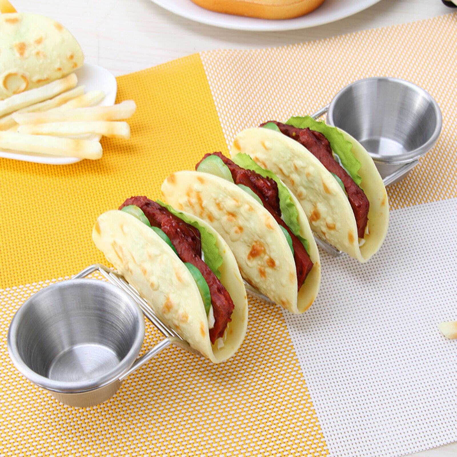2Pcs Stainless Steel Taco Holder Tray Stand Rack Plate Kitchen Cooking Tool