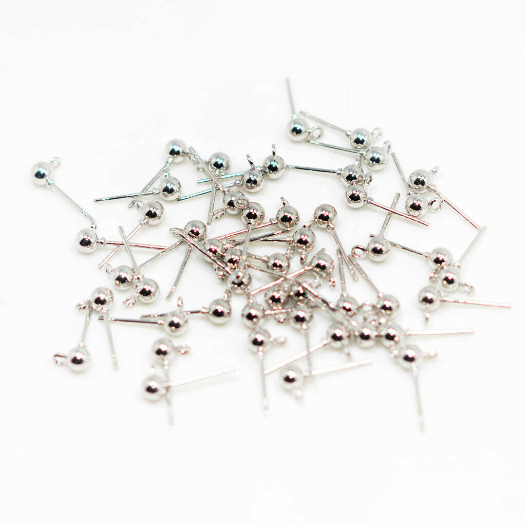 200 Pieces Ear Stud Rhinestone Ball Ear Post Stud with Loop Earring Findings