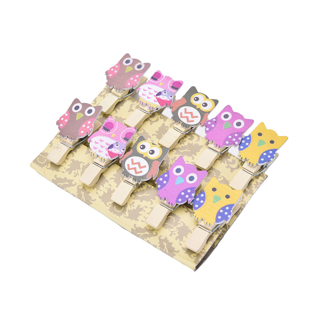 10 Mini Pegs Owl Wooden Craft Pegs Card Holder Photo Hanger Clothes Cli.l8