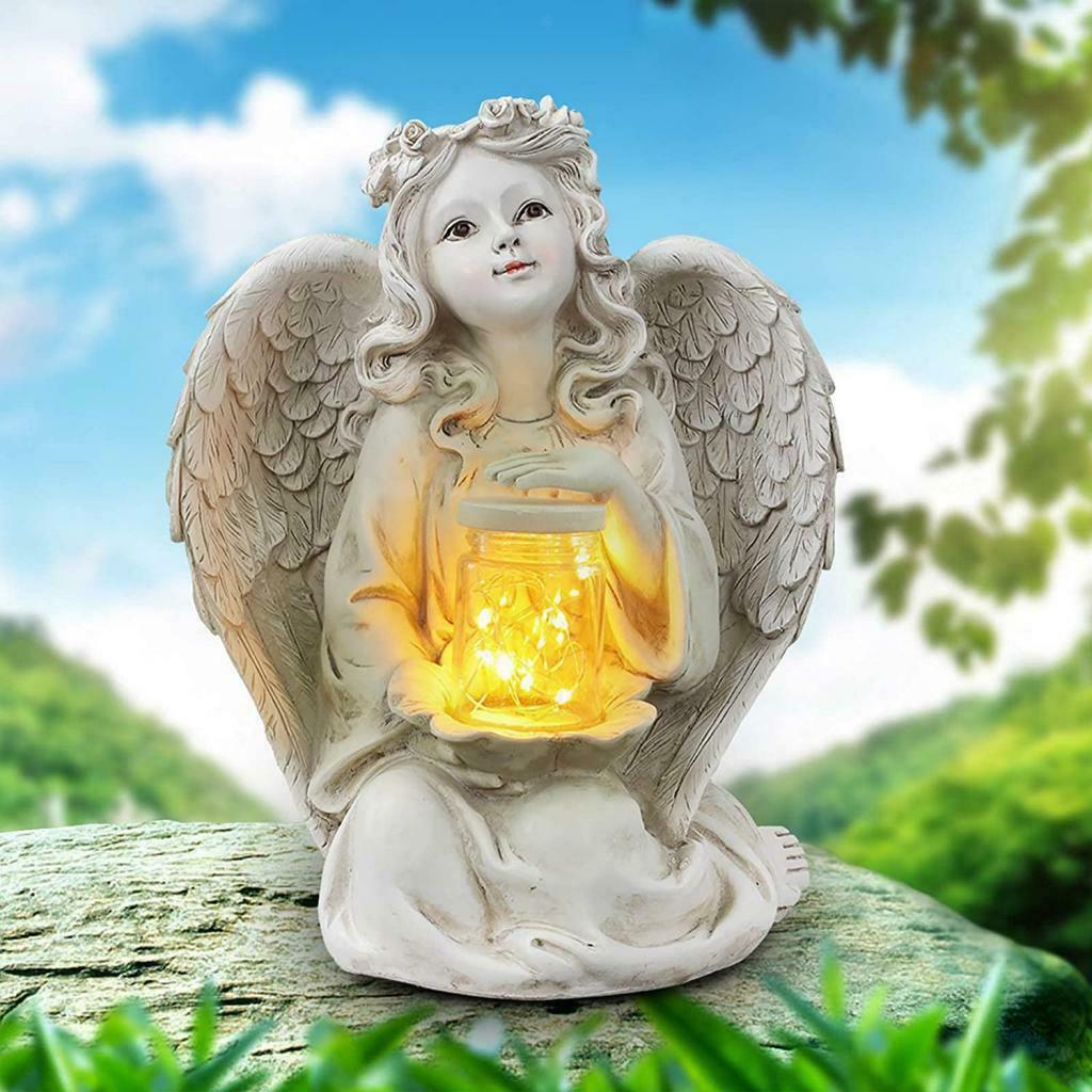 Angel Statue Holy Solar LED Light Lawn Fairy with Wing Sculpture Outdoor