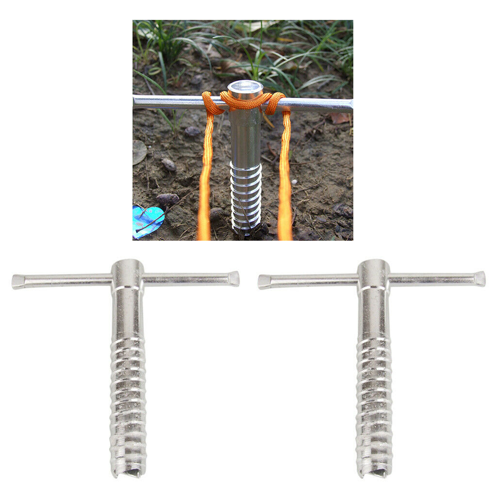 2Pcs Aluminum Ice Land Snow Spiral Nail Camping Awning Tent Ground Screw Peg