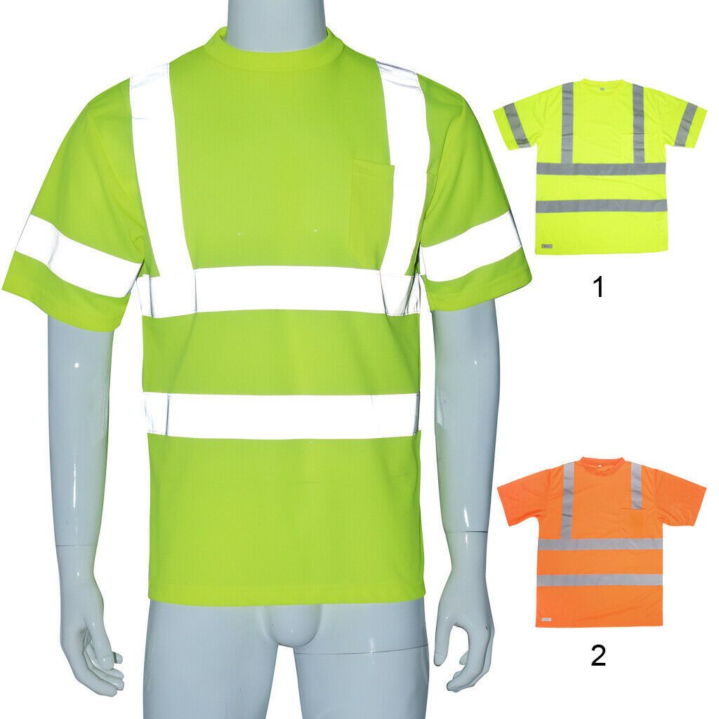 Hi-Vis Reflective Tape Short Sleeve Road Work Safety T Shirt yellow