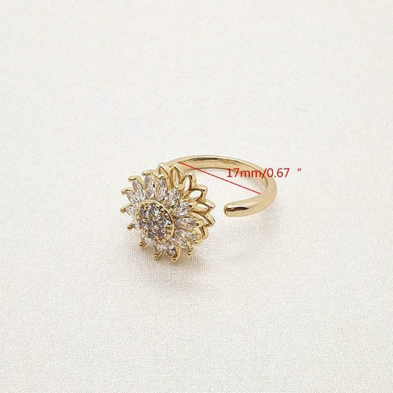 Fashion Adjustable Sunflower Spinner Ring Retro Open Fidget Anxiety Ring Jewelry