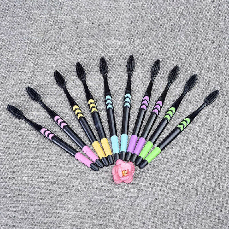 10 Pieces Bamboo Toothbrush Soft Tooth Brush Charcoal Adults ToothbrushesB_Z TL