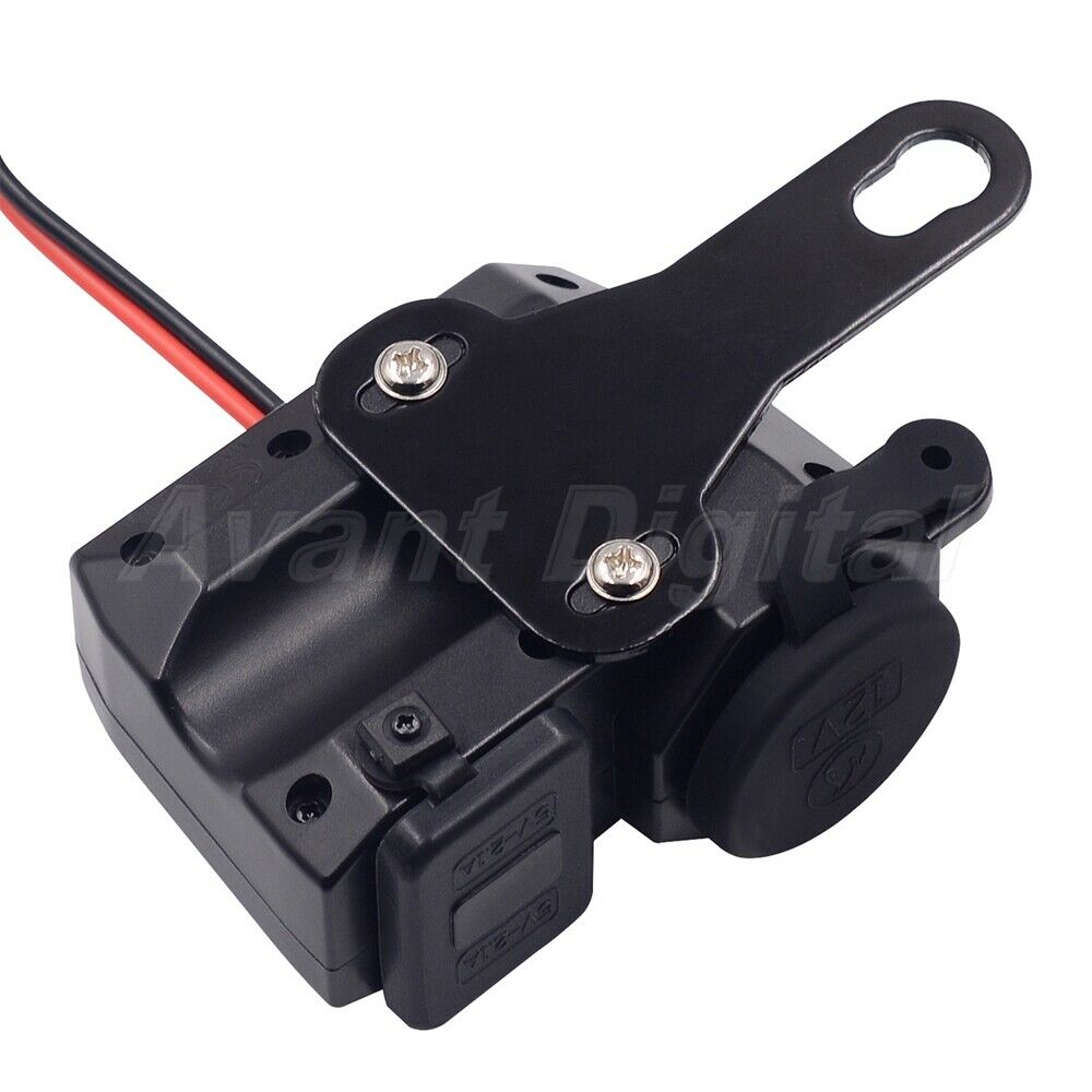 12V/24V Dual USB Charger Motorcycle Cigarette Lighter LED Voltmeter Waterproof