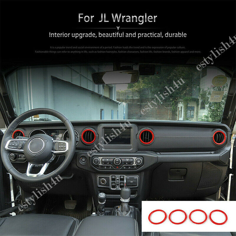 Red Air Vent Outlet Cover Trim Ring Dashboard For Jeep Wrangler JL 2018-2020