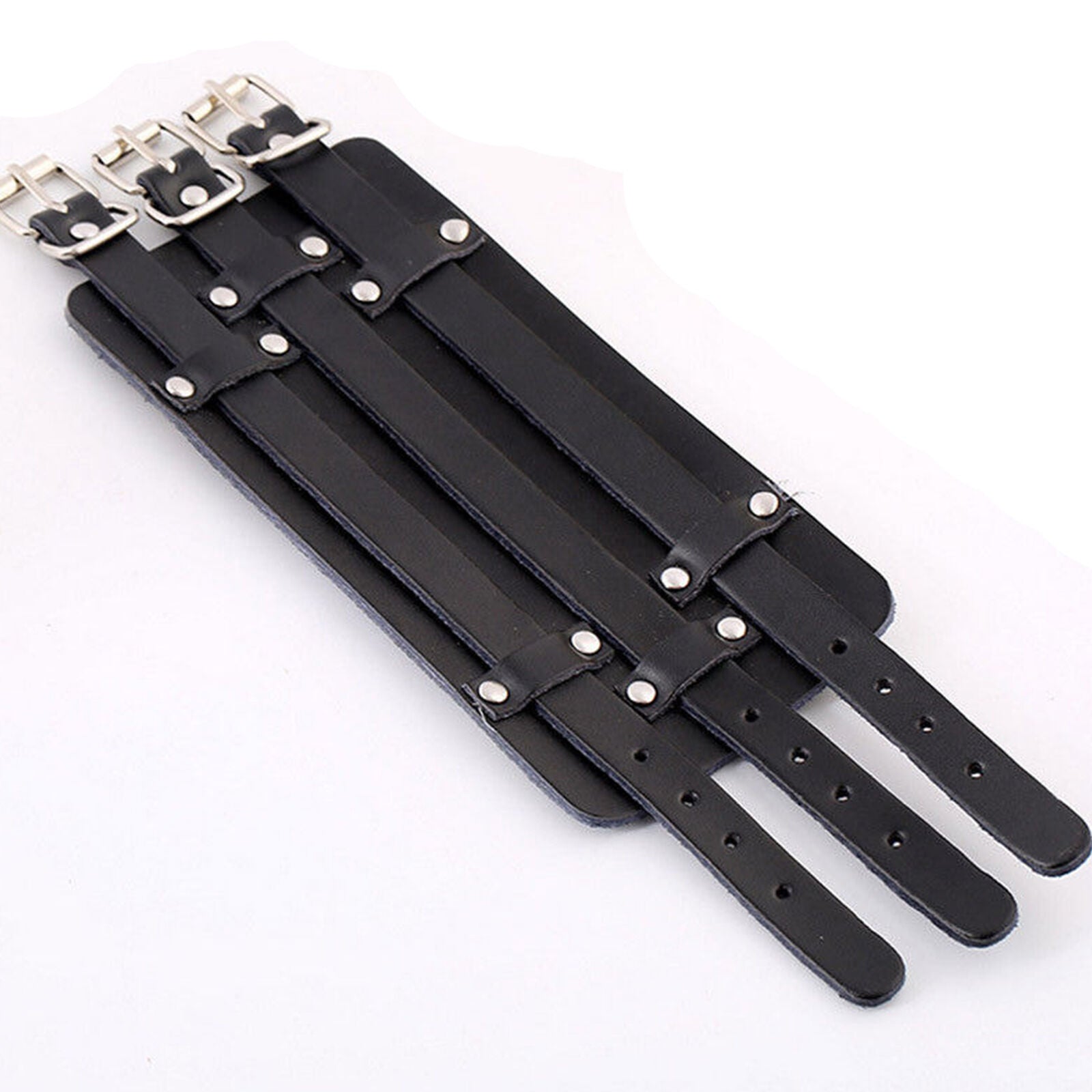 Black Men Women Punk Style Cuff Belt Leather Bracelet Wide Wristband Buckle AU