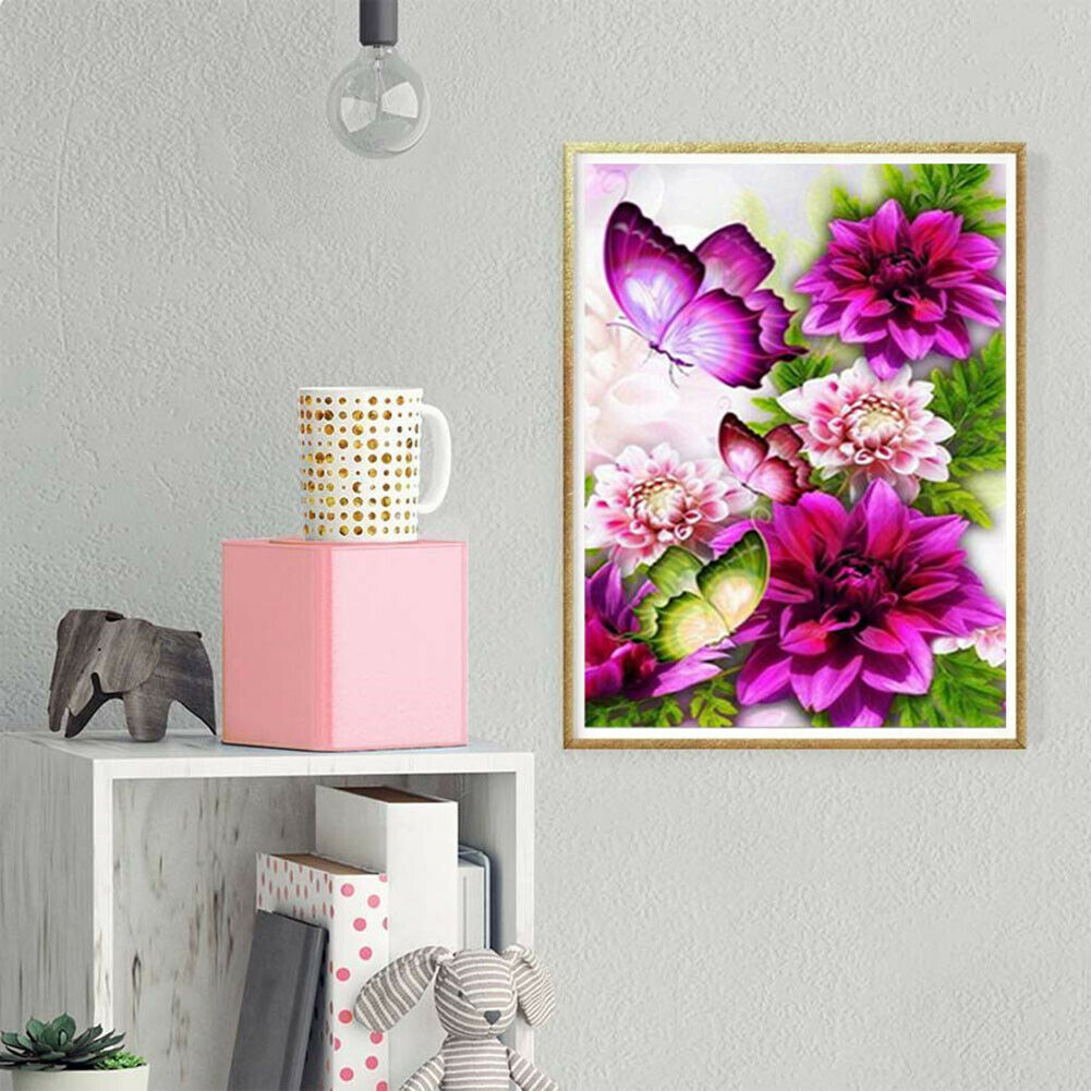 DIY Full Drill Round Diamond Painting Butterfly Embroidery Kits Needlework  @