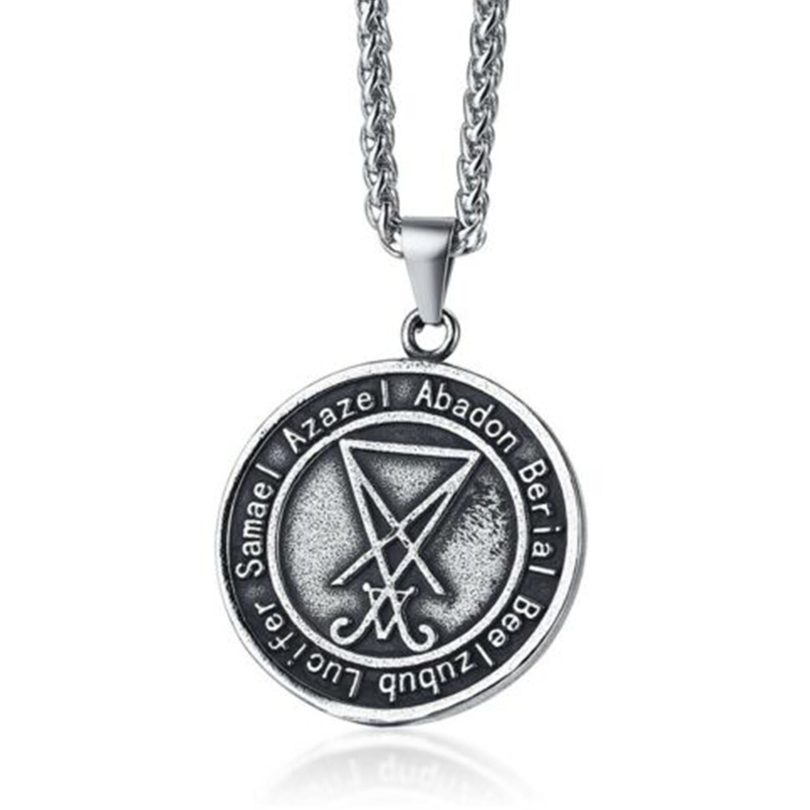 Sigil of Lucifer Coin Pendant Necklace Pagan Occult Satanic Inverted Cross Gift