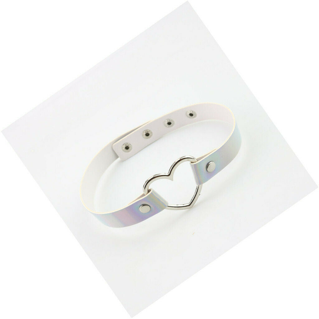 Hollow Love Heart Choker PU Leather Collar Heart Gothic Necklace White