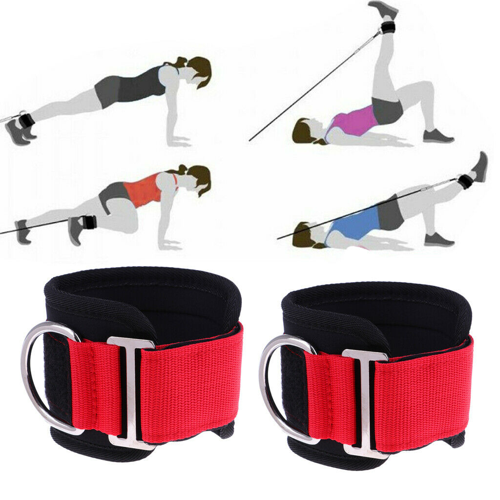 2x Adjustable Fitness Ankle Strap Gym Cable Attachment D-Ring Leg Loop Wrap