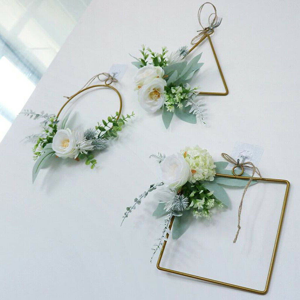 Set of 3 Metal Geometric Floral Hoops Wreath Hanging Garland DIY Wall Decor