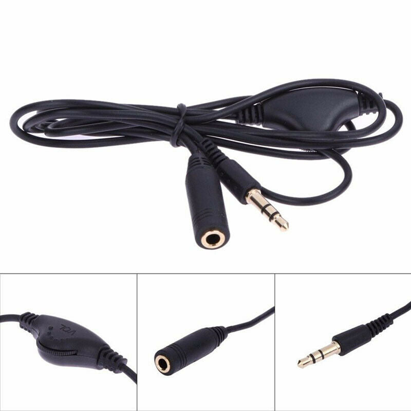 3.5mm Male to Female Earphone Audio Extension Exteneder Cable Volume Control  LQ