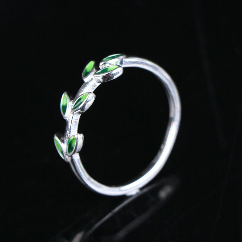 Green Leaf Handmade Creative Personality Fashion Female Resizable Rings T.l8