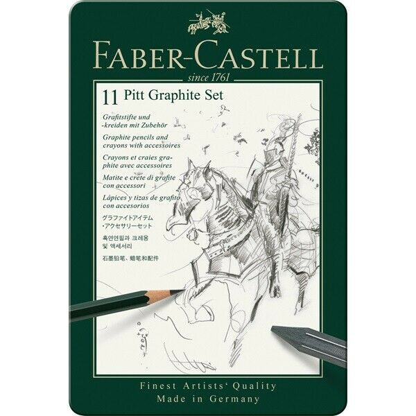 #112972 Faber Castell Tin of 11 Pitt Graphite Pencils Set Artists Art Collection