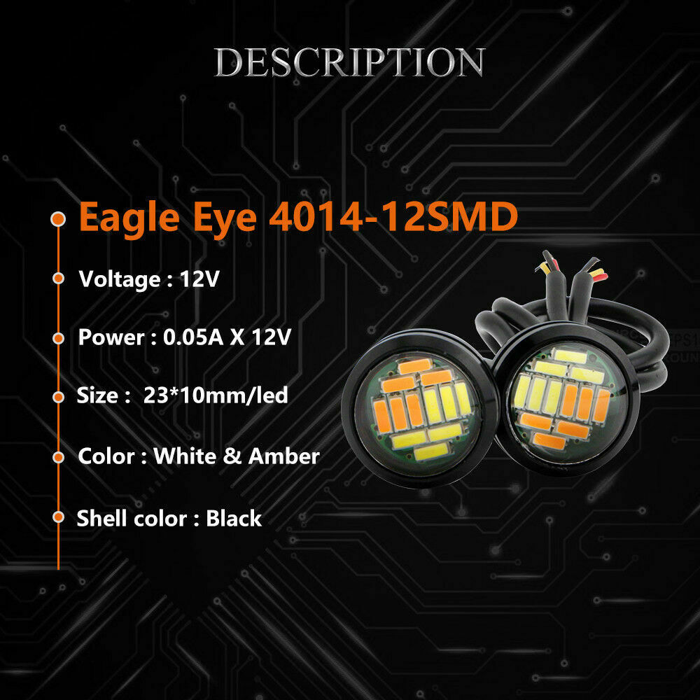4X White/Amber 4014 12SMD Eagle Eye LED Car Daytime Running Light Backup Signal