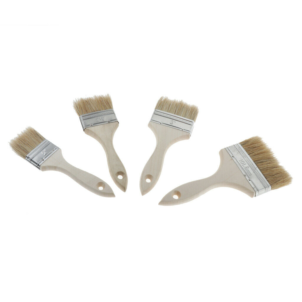 4x Wooden Handle Flat Head 50/62/75/100mm Chip Brushes Clean Paint Brush BBQ