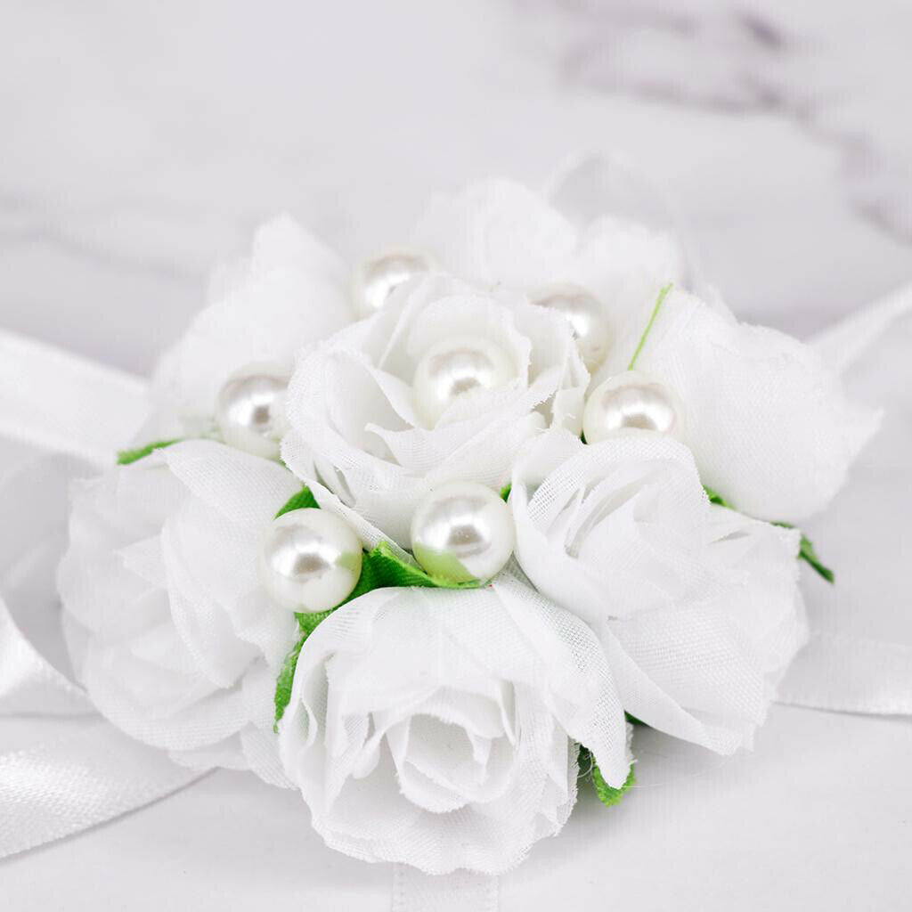 Wedding bracelet flowers bow leaves flower girl bridesmaid, white