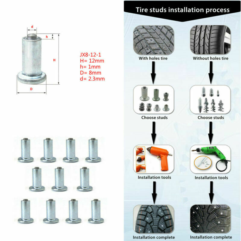 Car Motorcycle Tire Studs Screws Anti-Slip Spikes Snow Flat Chains Winter 100PCS