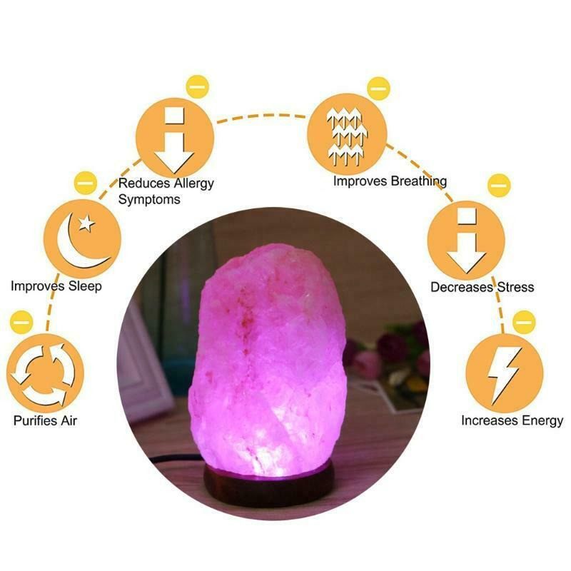 Hand Carved USB Wooden Base Himalayan Rock Salt Lamp Air Purifier Night Lights