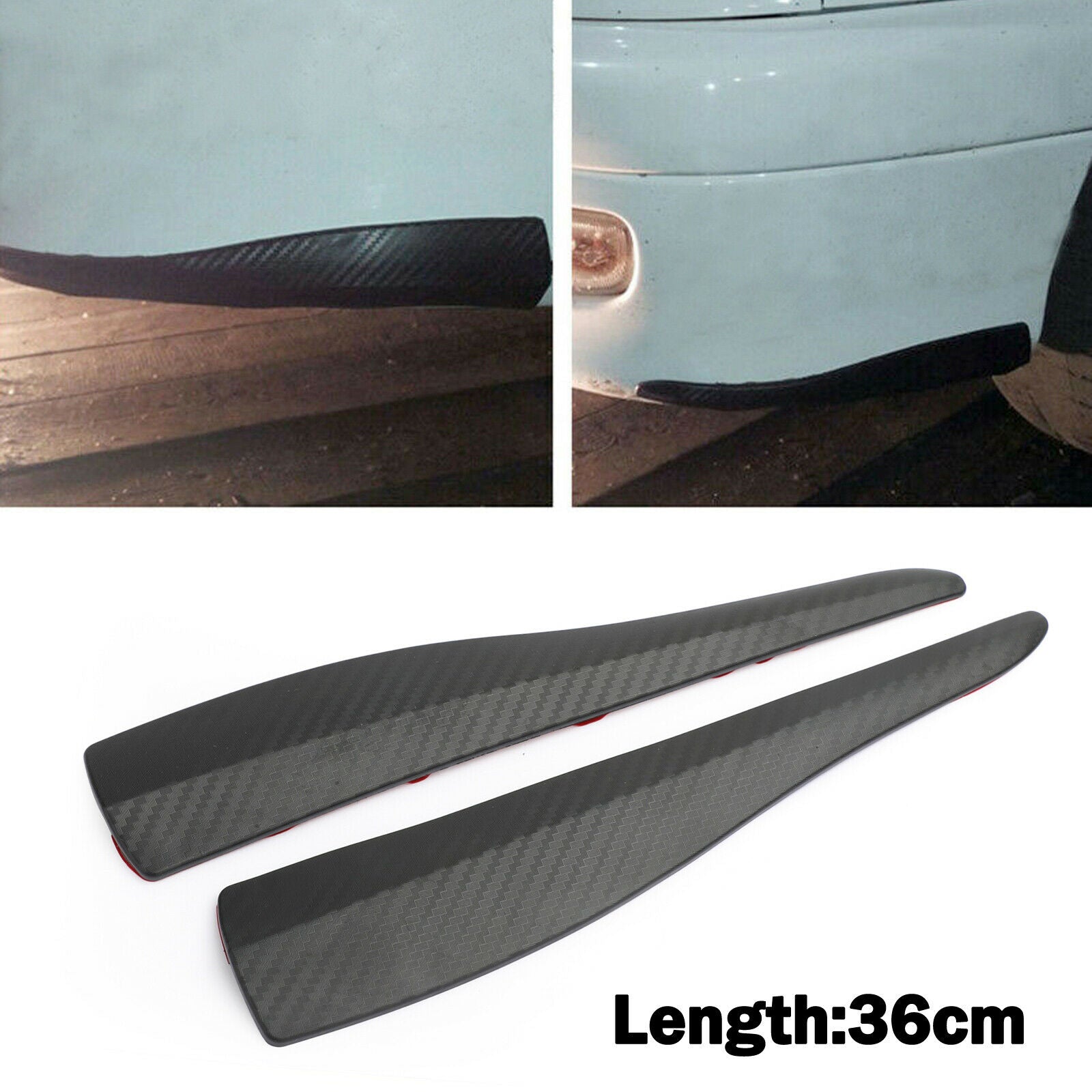 2pcs 36cm Rubber Car Front Rear Bumper Lip Anti-collision Strip Carbon Fiber CN