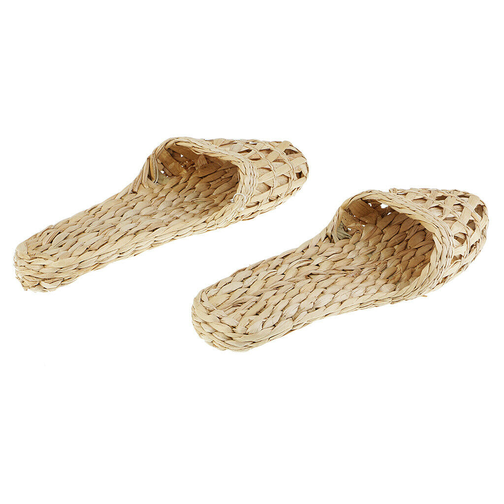 1 Pair Of Hand Knitted Straw Rattan Slippers - Natural, Size 41
