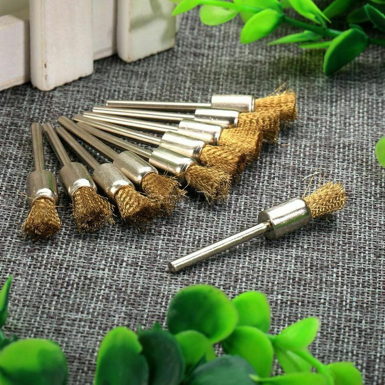 10Pcs 8mm Pen Brushes Brass Wire 3mm Shank Polishing Grinder Power Rotary Tools