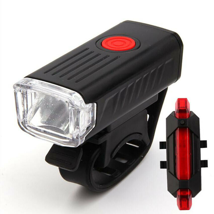 Rechargeable Bicycle Bike Headlight Rear Taillight Set USB LED Light Front Lamp
