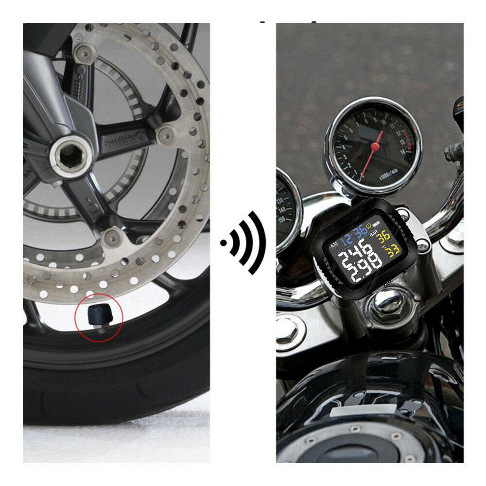 Motorcycle TPMS Wireless Tire Pressure Temperature Monitoring System + Sensors