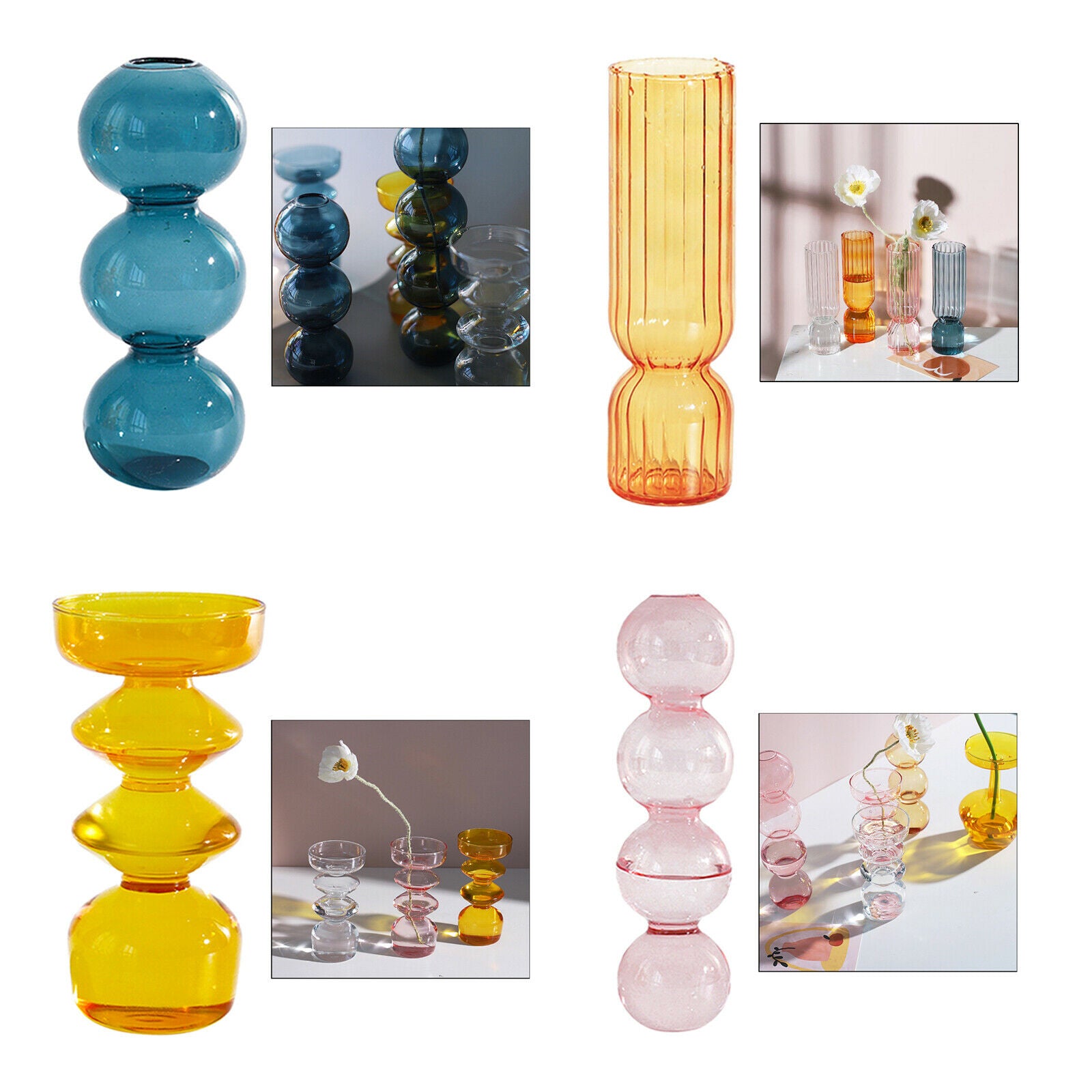 4Pcs Glass Flower Vase Table Hydroponics Plant Container Bud Pot Home Decor