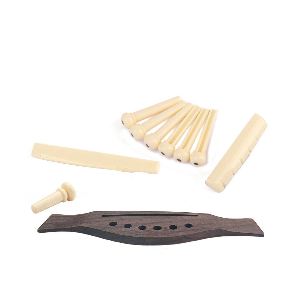 Rosewood Bridge Set Bone Bridge Pins Nut Saddle Replacement Music Instrument
