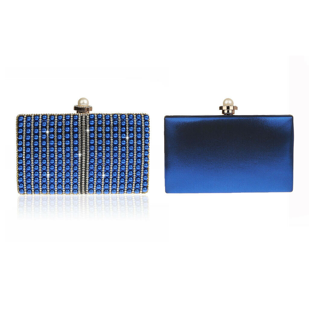 Bling Evening Clutch Purse Bridal Wedding Handbag with 2 Detachable Chains Blue