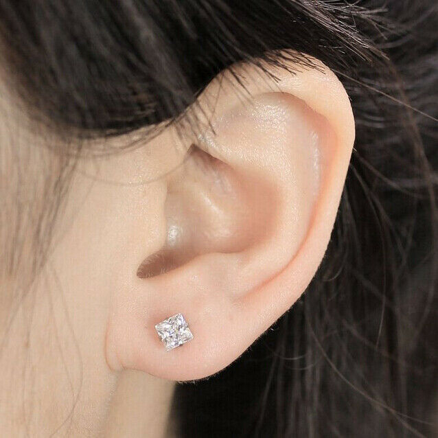 Pair Steel Barbell Square Zircon  Helix Tragus Lip Ear Stud 1.2mm