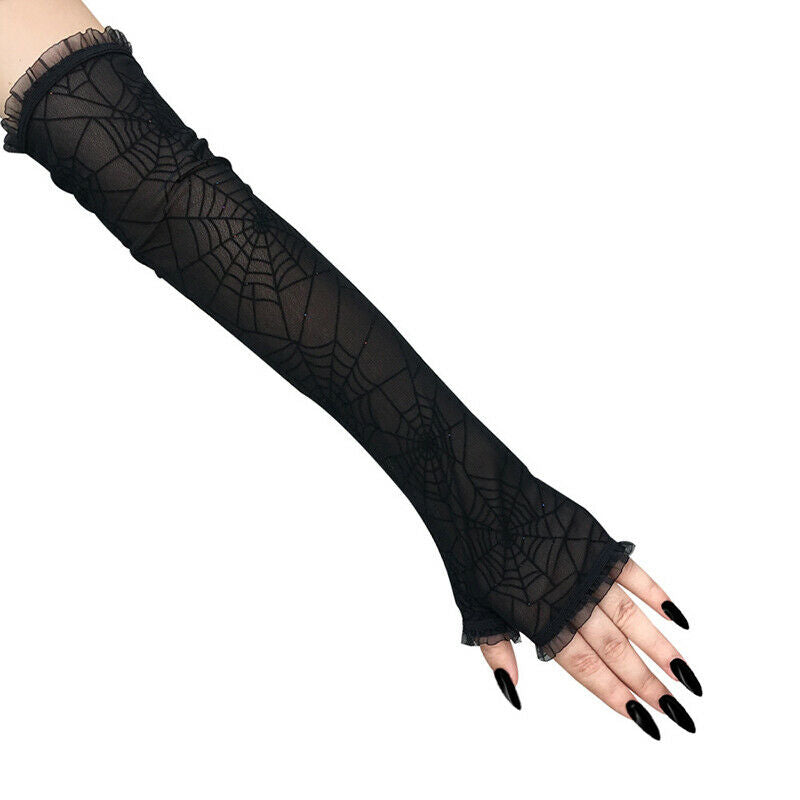 Spider Web Arm Sleeves Gloves Fancy Dress Up Halloween Costume Accessory Cosp XC