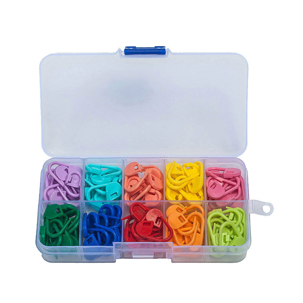 120PCS Knitting Crochet Locking Stitch Needle Clip Marker Holder Tool W/Box