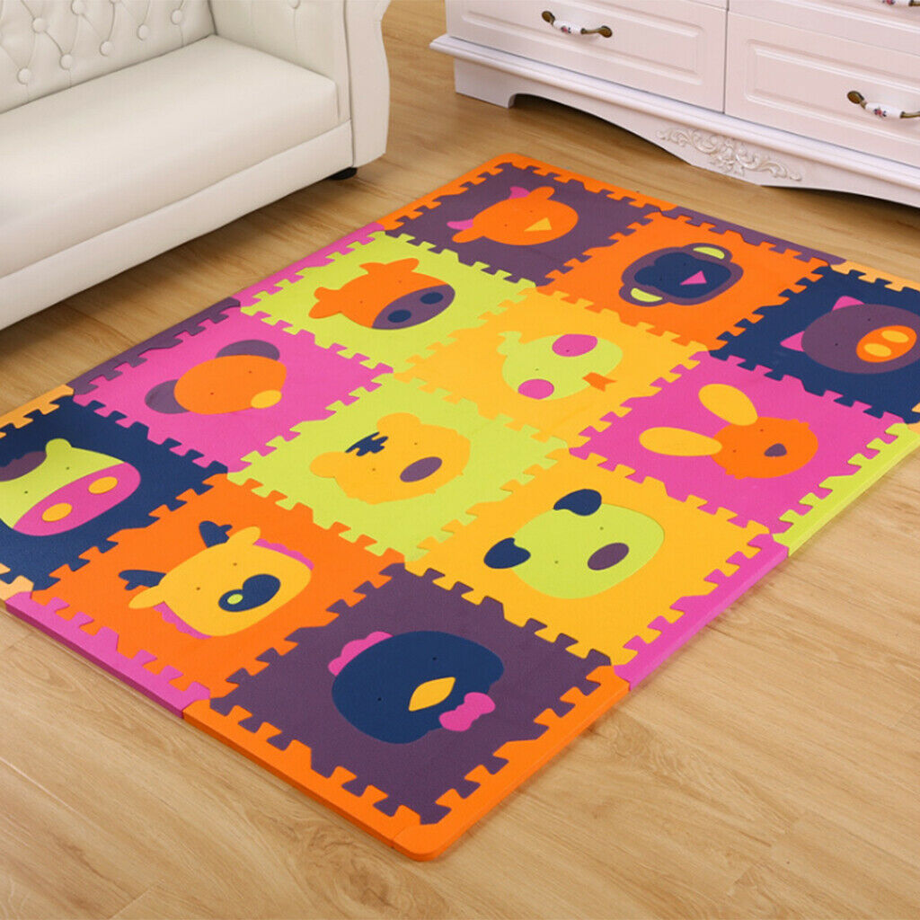 12Pieces Foam Puzzle Exercise Mat Interlocking Floor Tiles insect Blue