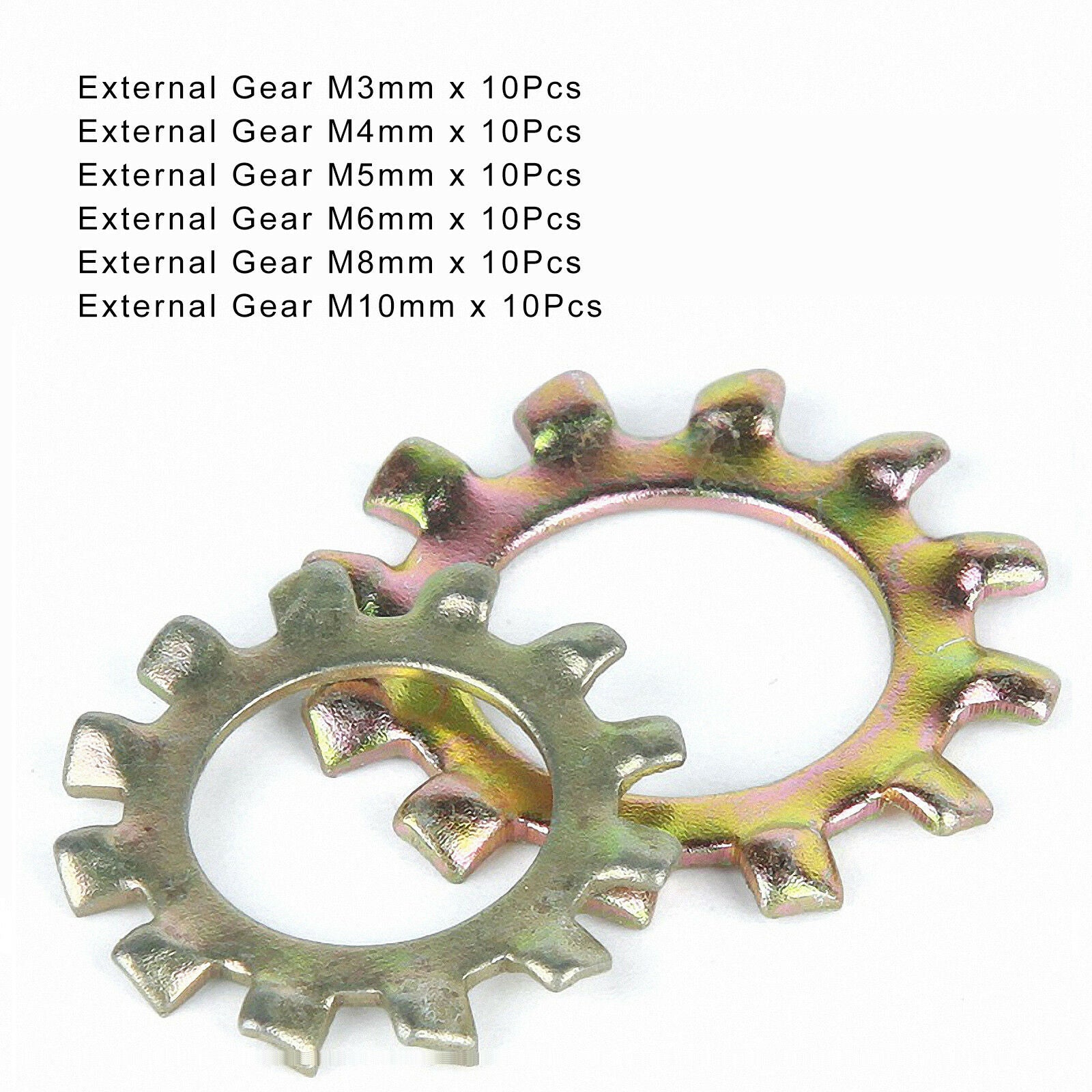 60pc M3,4,5,6~10 External Serrated Tooth Shakeproof Lock Washer Kit Color Zinc