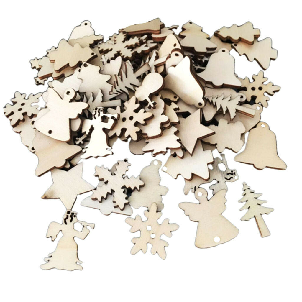 50 Pieces Mixed Christmas Ornaments Wood Shapes Xmas Tree Party Decor Ornaments
