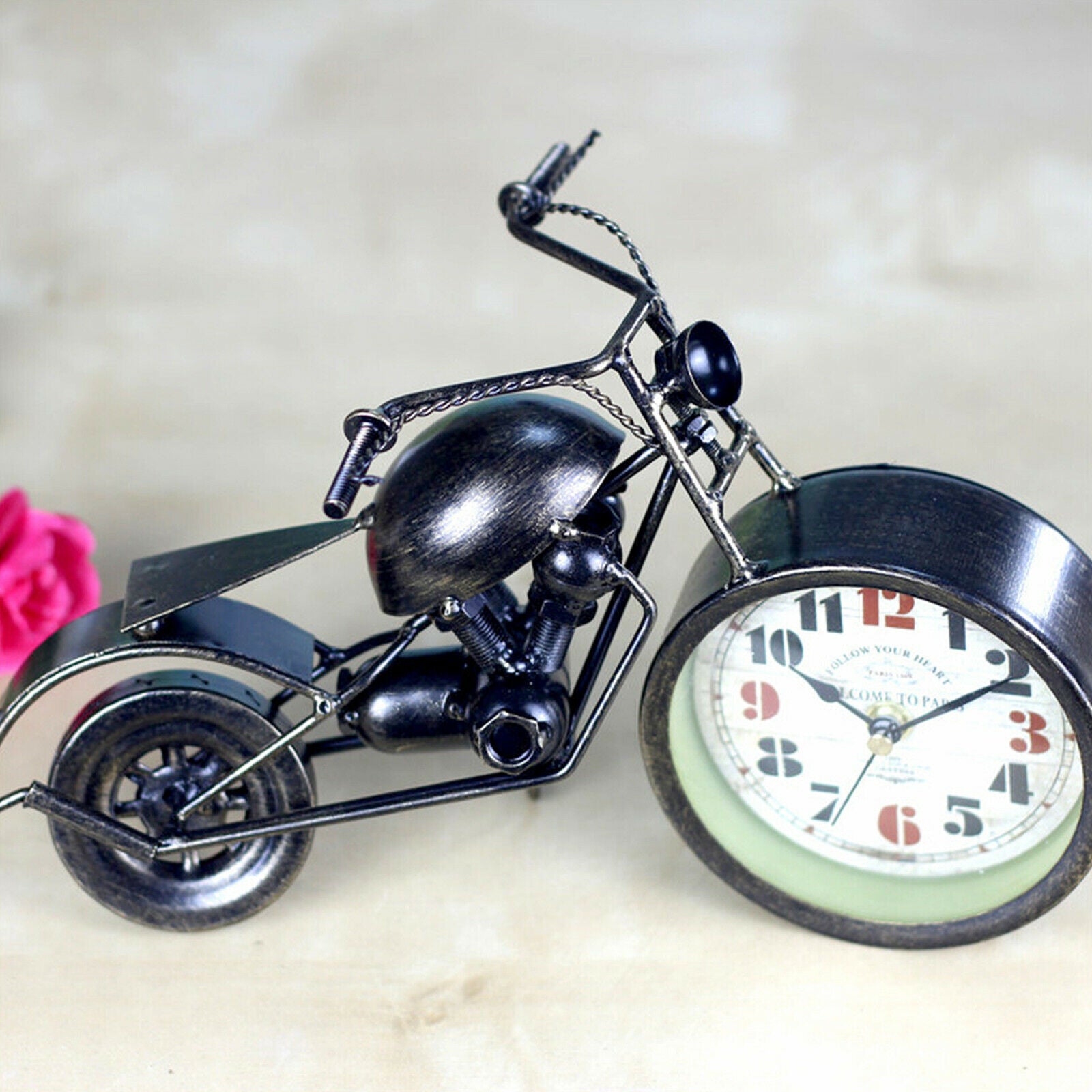 Cool Metal Motorcycle Motorbike Alarm Clock Shelf Desk Clock Home Ornaments