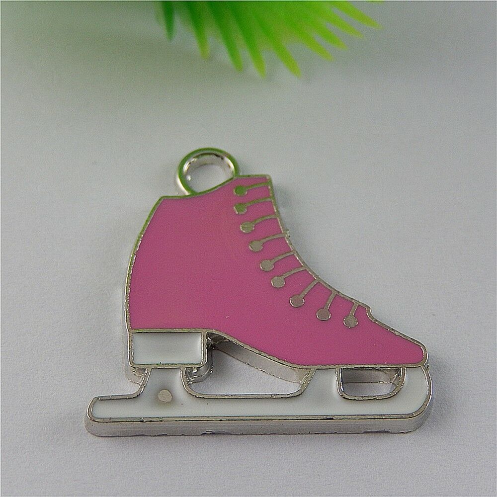 Lot of (x8) Rose Red Enamel Metal Ice Skates Craft Pendants Charms 25x24x1mm