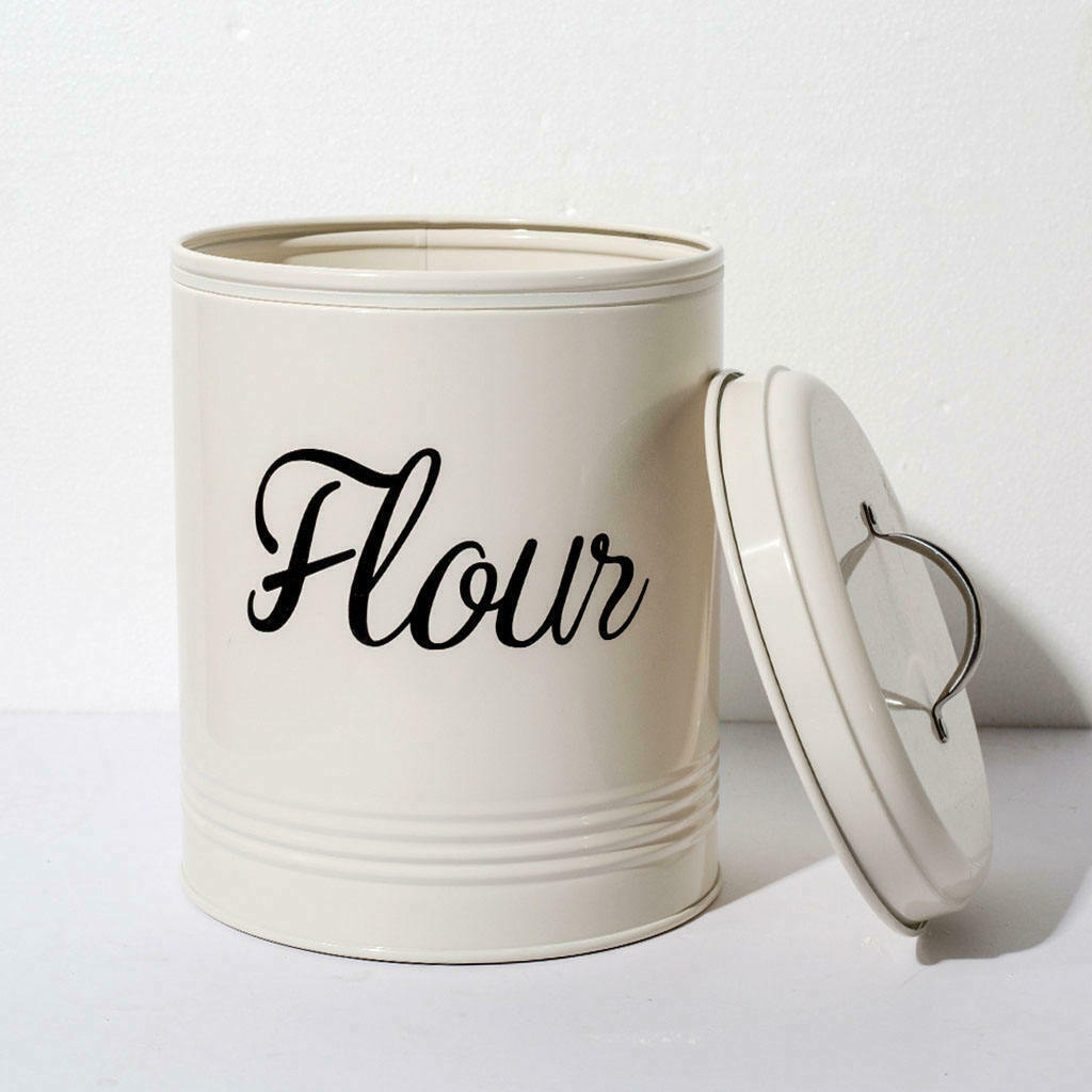 White Metal Foods Flour Storage Can Jar Canister 5L Container, Multifunctional