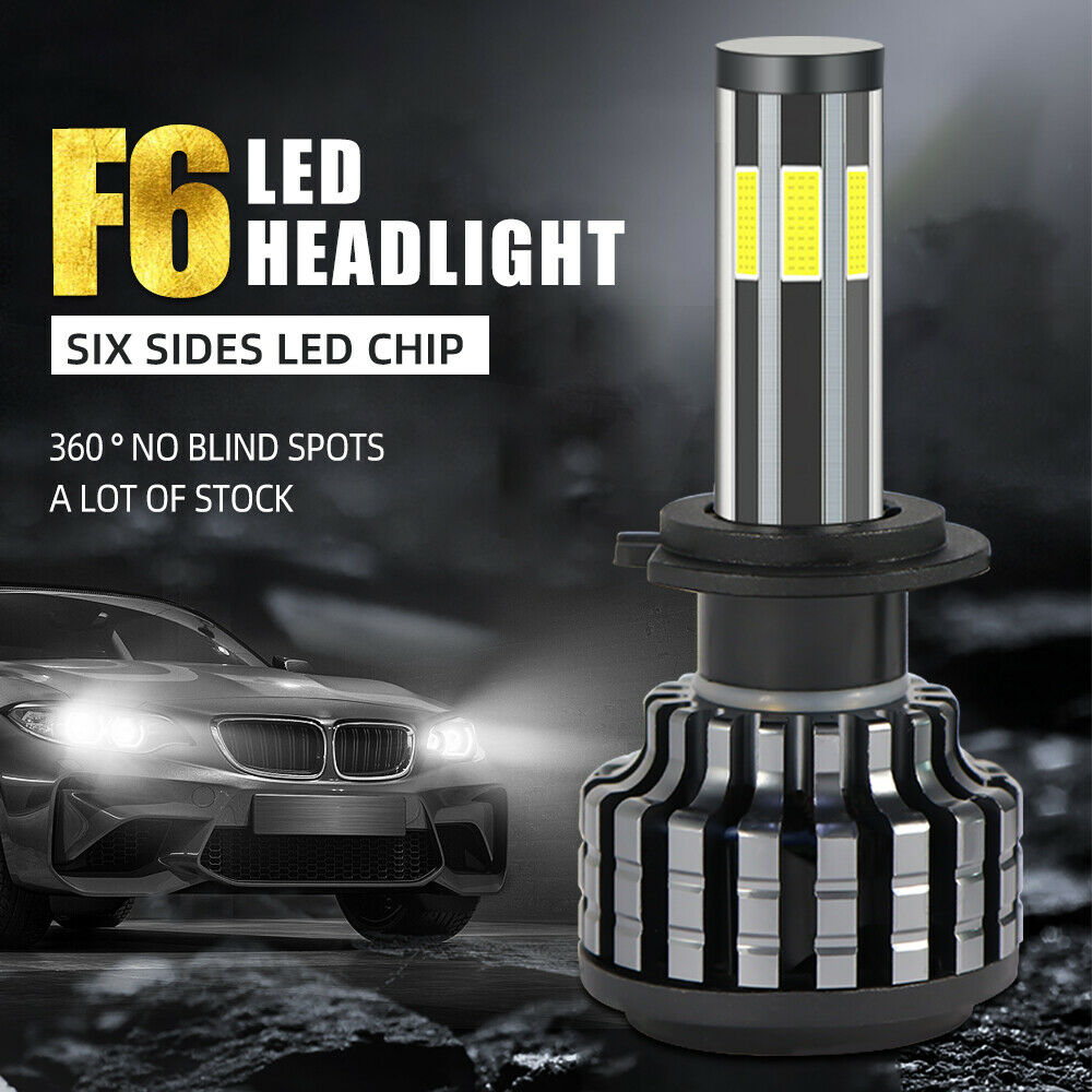 2PCs Auto HB4 9006 6-sides Led Headlights Headlamps 90W/Set 16000LM 6000K White