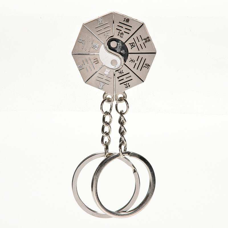 Great Lovers Split Yin Yang Ba Gua Tai Chi Chrome Satin Couples Key Chains XD Rf