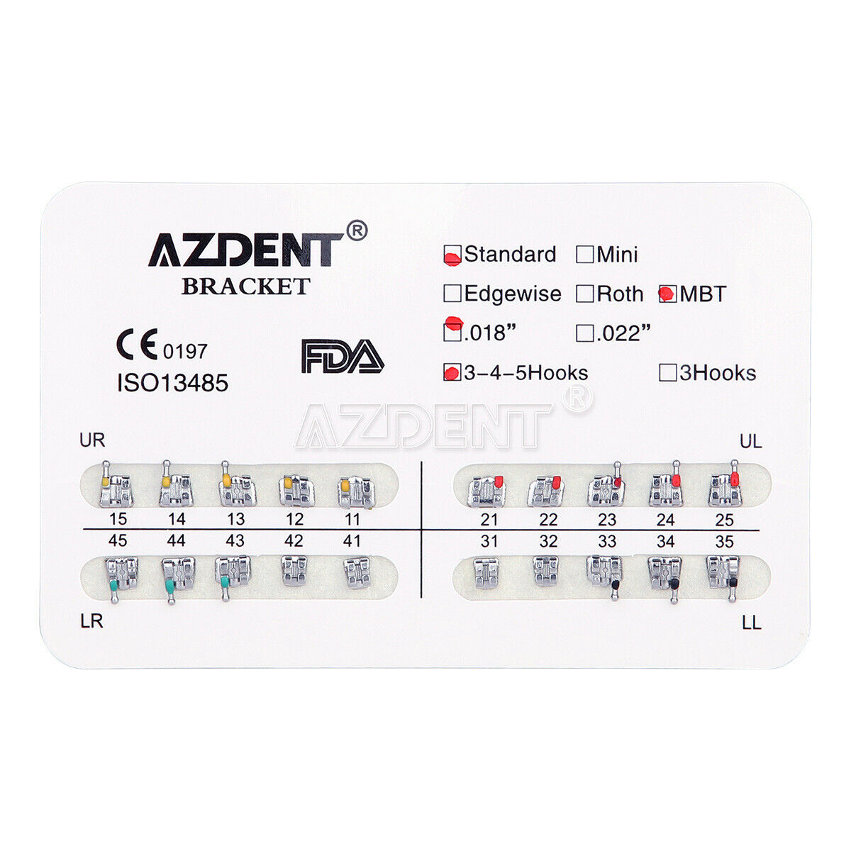 20X 20pcs/pack Dental Orthodontic Brackets Standard MBT 018 Hooks 3 4 5 Metal